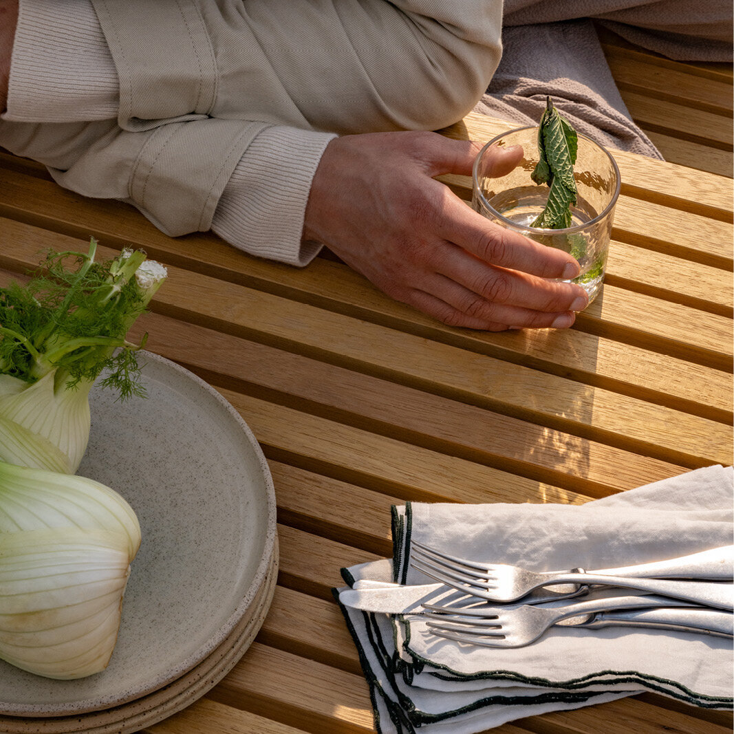 Rectangular Outdoor Design dining table | New Classic Outdoor Table Steel black powdercoating | Iroko | Studio HENK| 