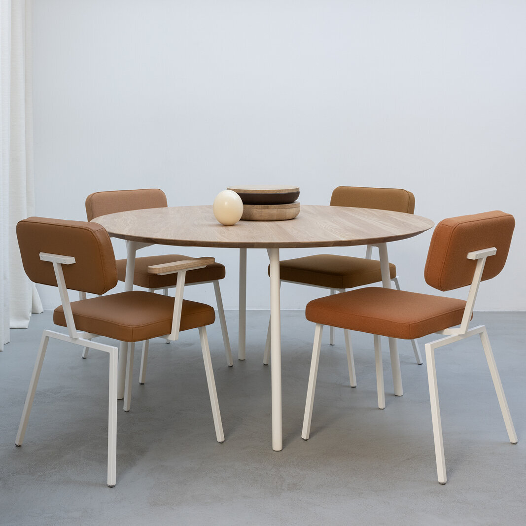 Design modern dining chair | Ode Chair with armrest Light Green twillweave 940 | Studio HENK| 
