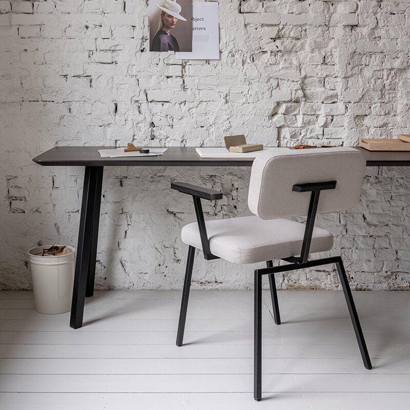 Rectangular Design dining table | Slim X-type Home Desk Steel black powdercoating | HPL Fenix beige arizona | Studio HENK| 